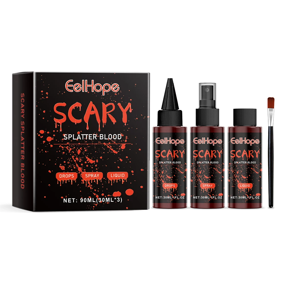 Halloween kit de maquiagem de sangue falso kit de maquiagem sfx de sangue falso não tóxico conjunto de maquiagem de terror lavável de longa duração para zumbi vampiro