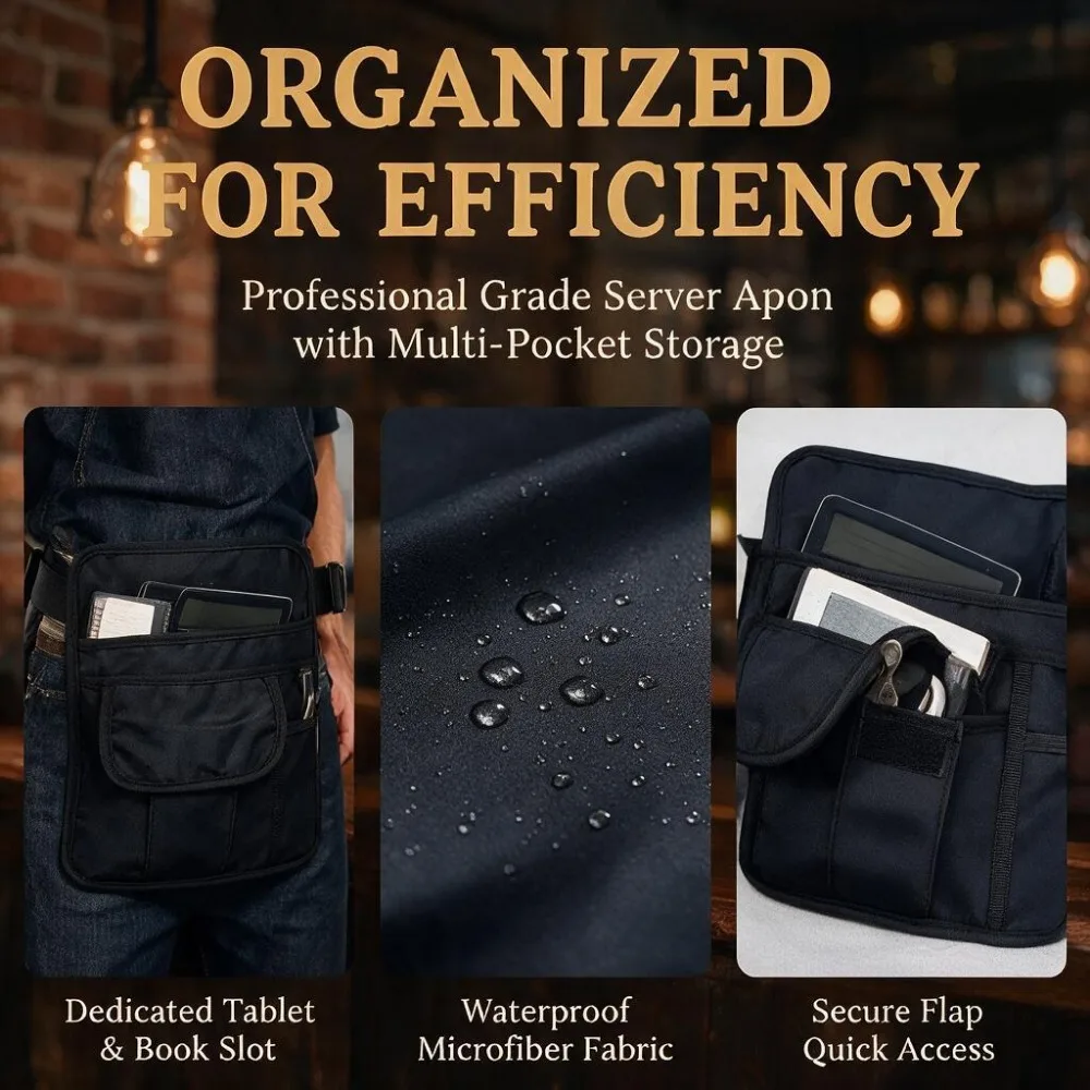 New Adjustable Shoulder Strap and Waist Belt Apron Waiter Waitress Water-resistant Apron Bag with Removable