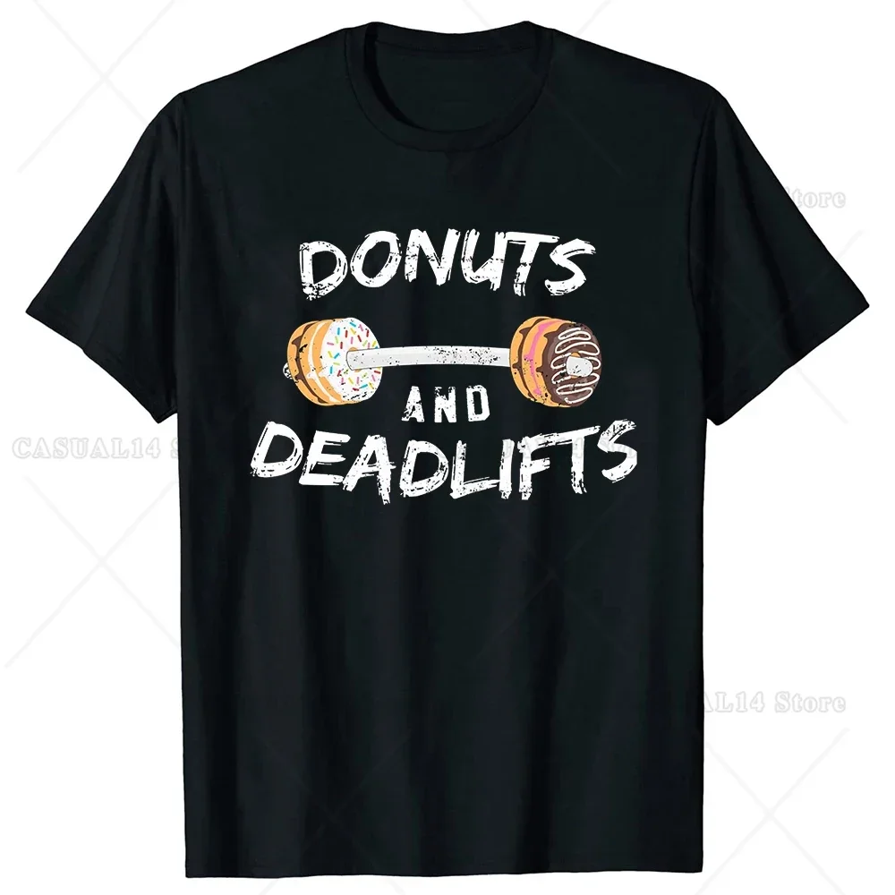 Donuts e stackslifts engraçado donut treino camiseta verão legal camiseta masculina manga curta tshirt powerlifter camiseta