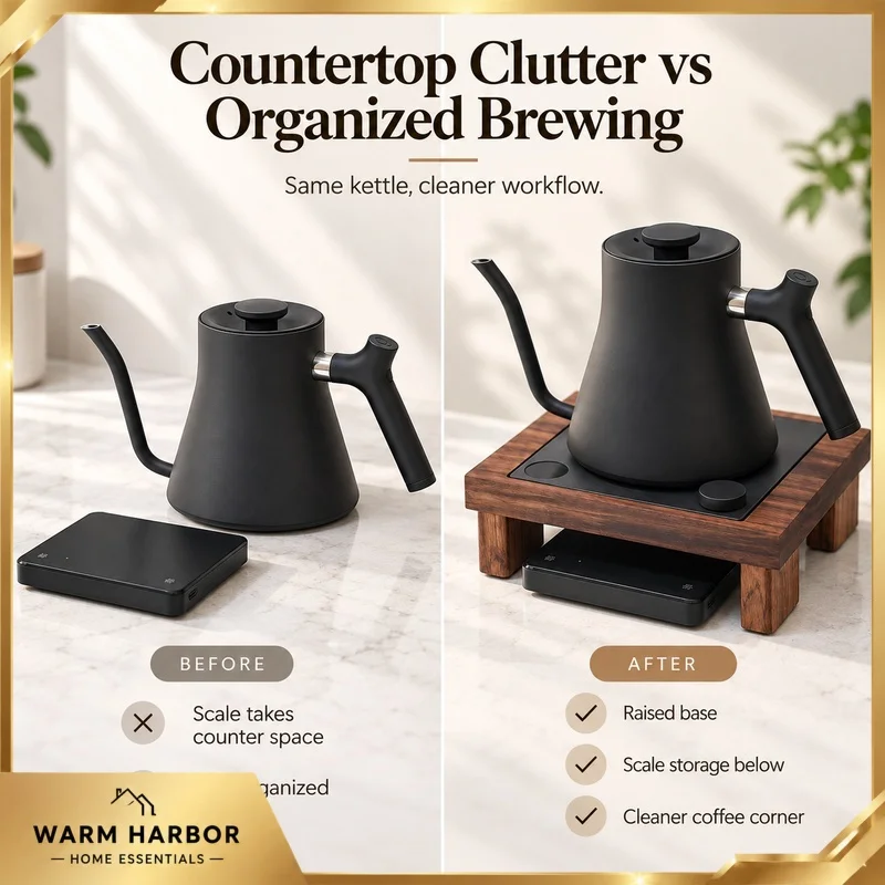 Fellow Ekg Temperature Control Pour Over Kettle Raised Base Walnut Wood Storage Stand Coffee Brewing Organizer Barista Accessory
