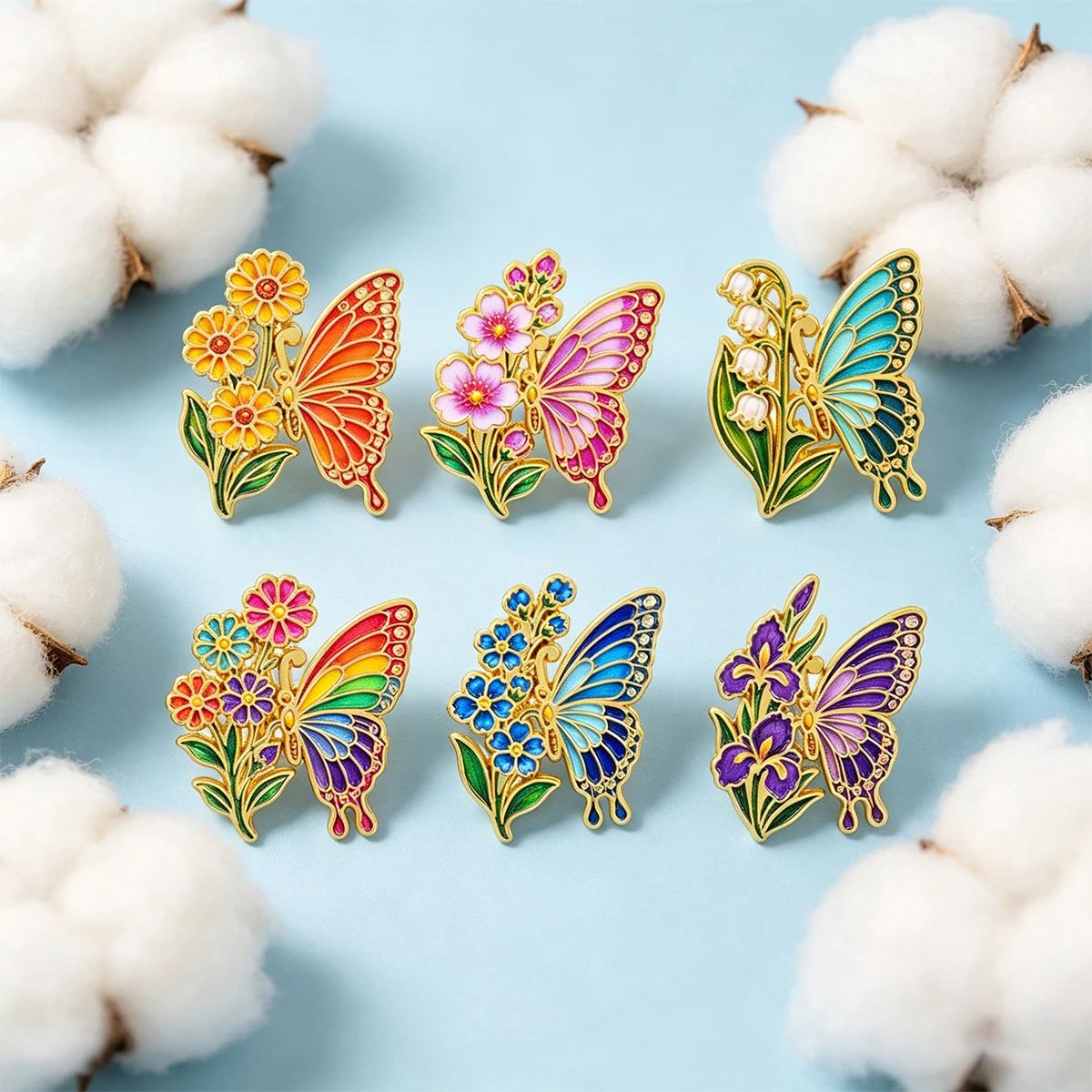 6pcs Colorful Insect Enamel Pin Set Vintage Floral Butterfly Brooch For Coat Collar Lapel Pins Metal Badges Jewelry Gift