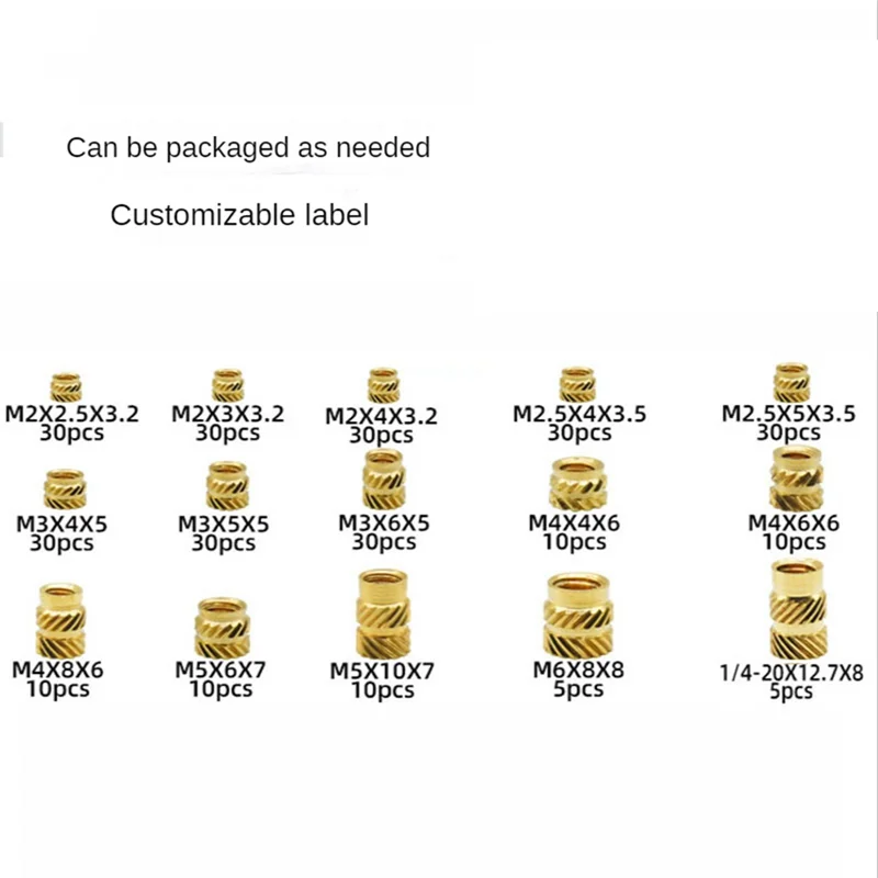 300Pcs M2 M3 M4 M5 M6 Female Thread Knurled Nuts Brass Threaded Insert Embedment Nuts, Threaded for Injection Molding
