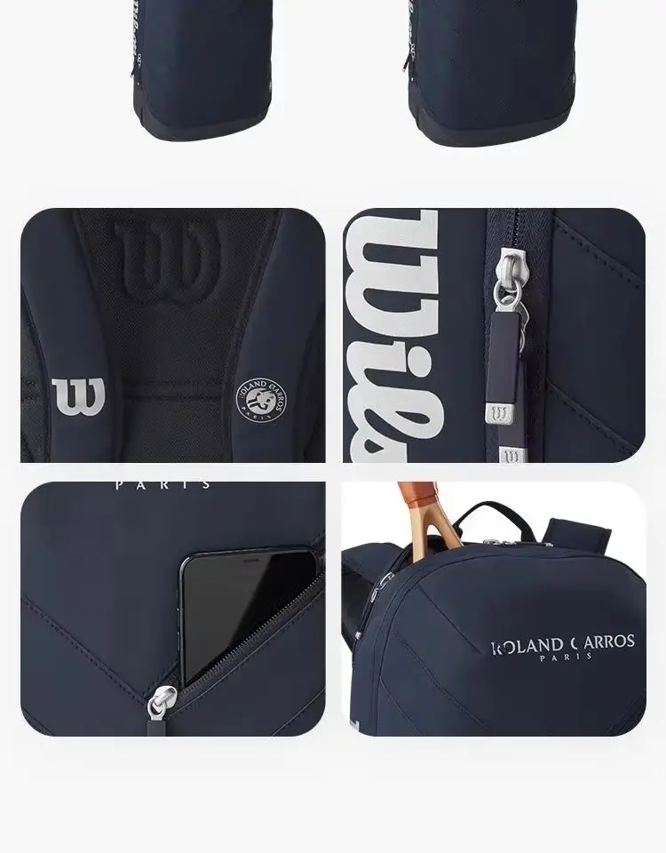 Wilson 2024 Roland Garros Super Tour Zaino per racchetta da tennis può contenere 2 racchette da tennis Borsa sportiva di grande capacità per donna uomo