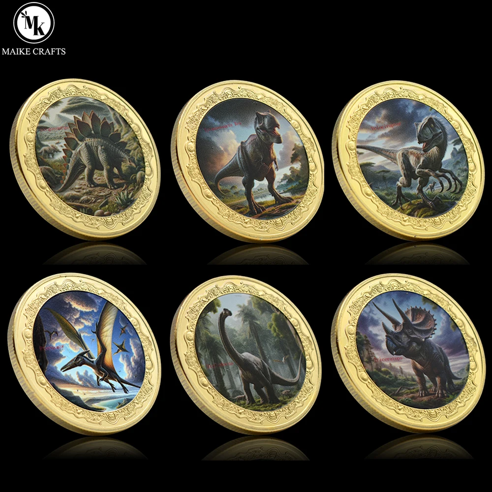 

Jurassic Echoes of The Dinosaur Age Animal Gold Plated Commemorative Coin Metal Medal Challenge Coin Collection Gift