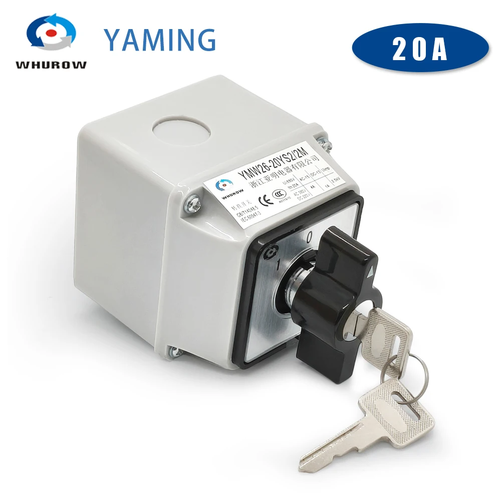 

LW26-20MS Three Positions ON-OFF-ON Key Cam Switch YMW26-20A Rotary Changeover Switch With Protective Box Silver Contact