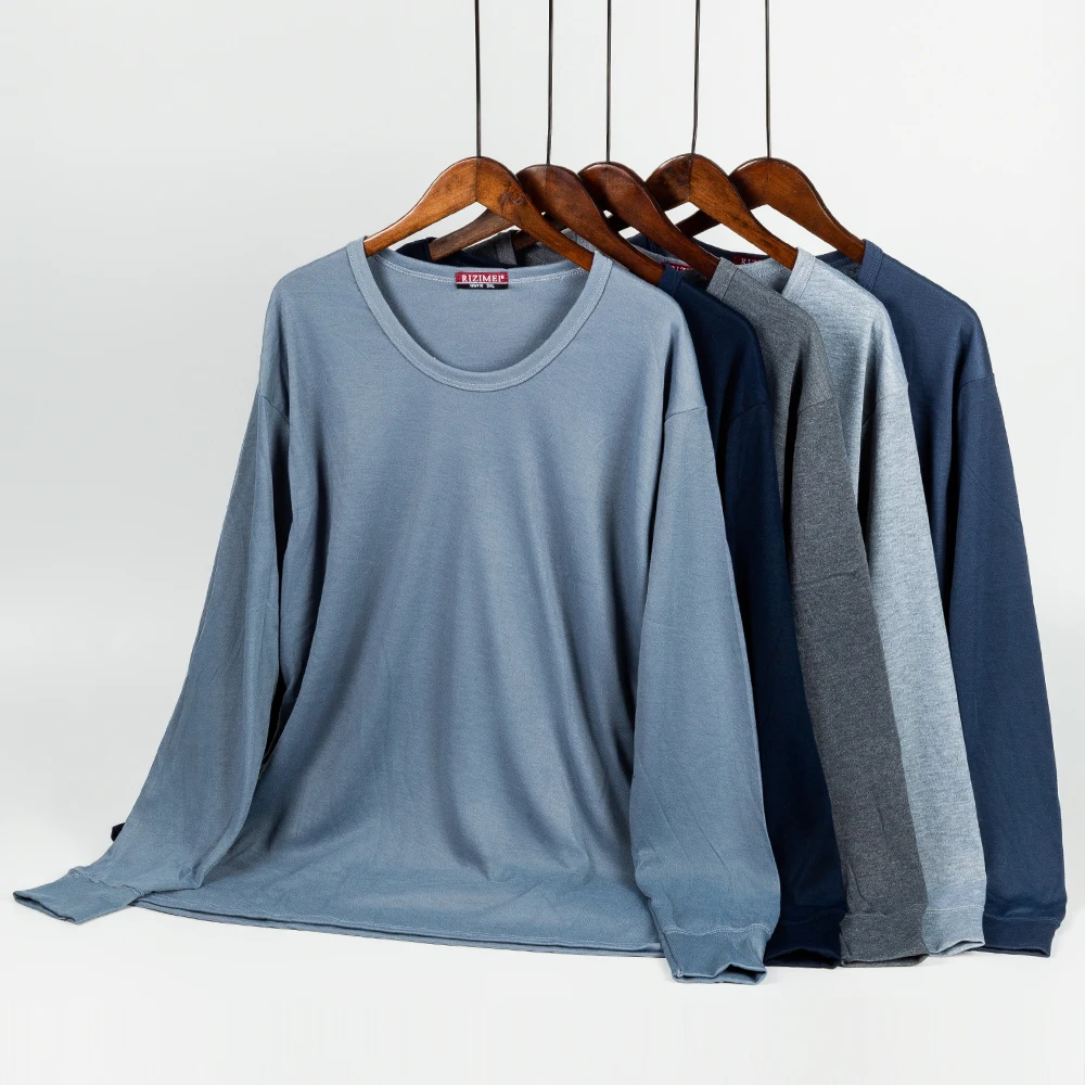 

Men's Cotton Long Sleeve T-shirts Men Solid Color Round-Neck Clothing Man Full Length Sleeve For Autumn And Winter Undershirts