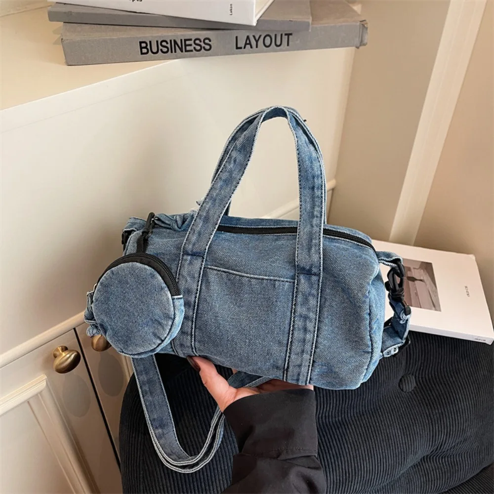 

Leisure American Style Denim Handbag Adjustable Strap Harajuku Casual Tote Bag Retro Zipper Denim Shoulder Bag Women