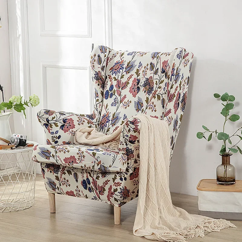 Stretch Spandex Armchair Cover American Scrooge Wing Chair Cover Relax Sofa Slipcovers with Seat Cushion Covers for Living Room