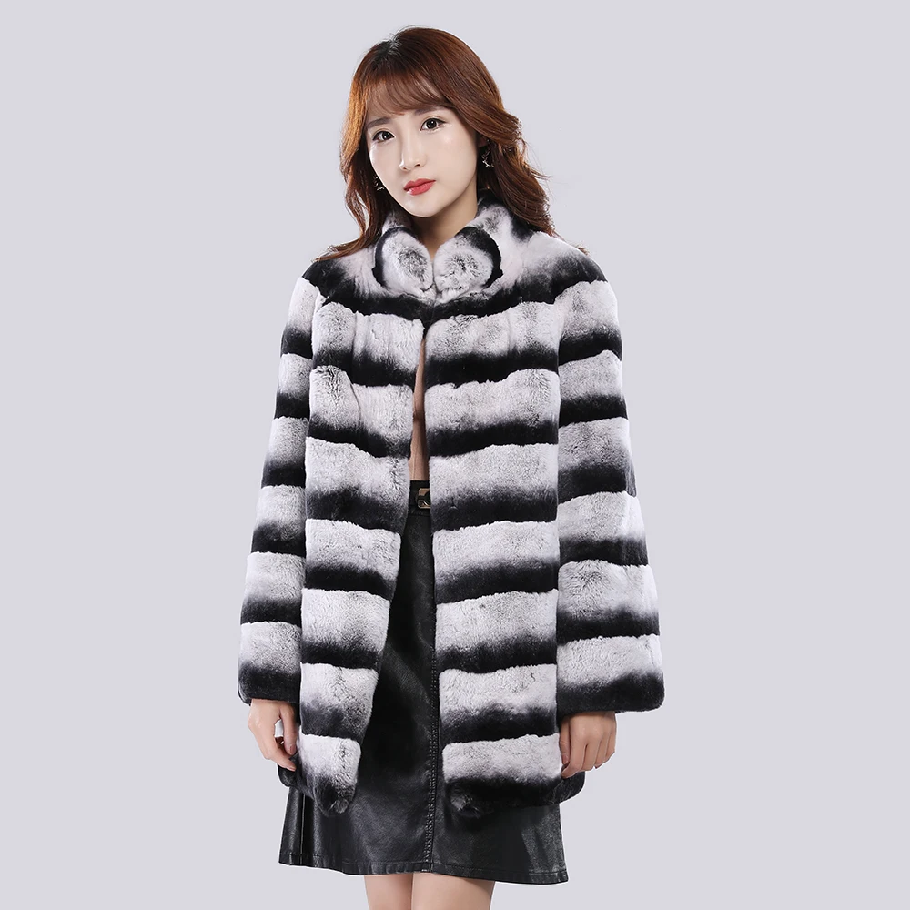 Hot Sale 2025  Winter Women New Fashion Overcoat Long Brand Real Rex Rabbit Fur Coat Female Coat Genuine Rex Rabbit Fur Coat