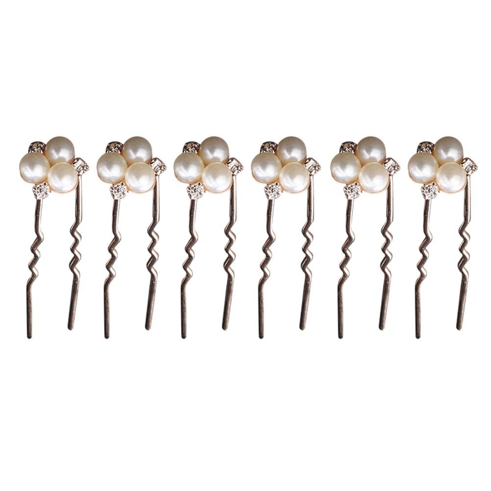 

6pcs Rhinestone Fork Pearl Hairpin Wedding Hair Accessories Zinc Alloy Bridal Barrette Dance Party Elegant Hair Stick Special