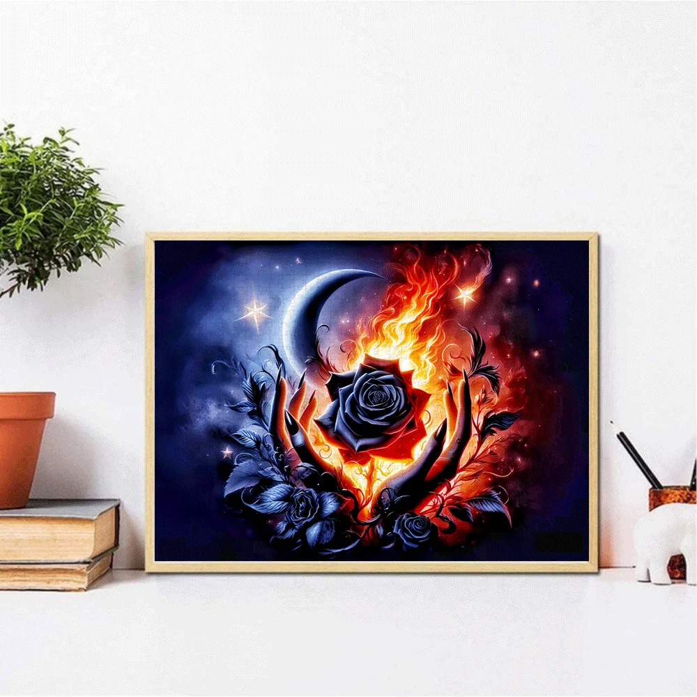 1000pcs Large Magic Elements Rose Paper Puzzle - Vibrant Colors, Brain Challenge, DIY Home Decor, Interactive Family Game, Ide