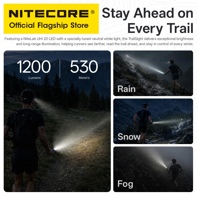 NITECORE Trailsight Trail Running Flashlight 1200 Lumens 4500k Neutral White Light EDC Troch Light for Outdoor Hiking Camping
