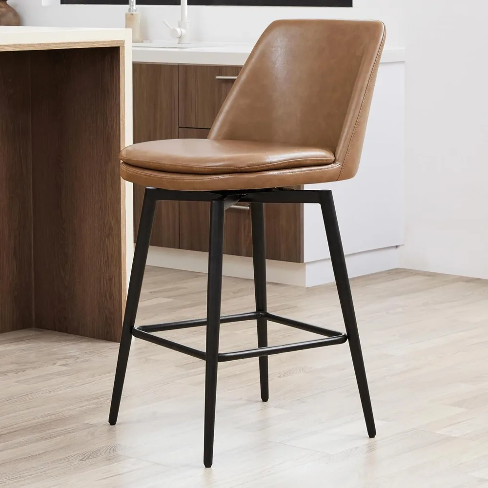 Counter Height Swivel Barstools, Upholstered Faux Leather Bar Stools Set of 2, 27.2