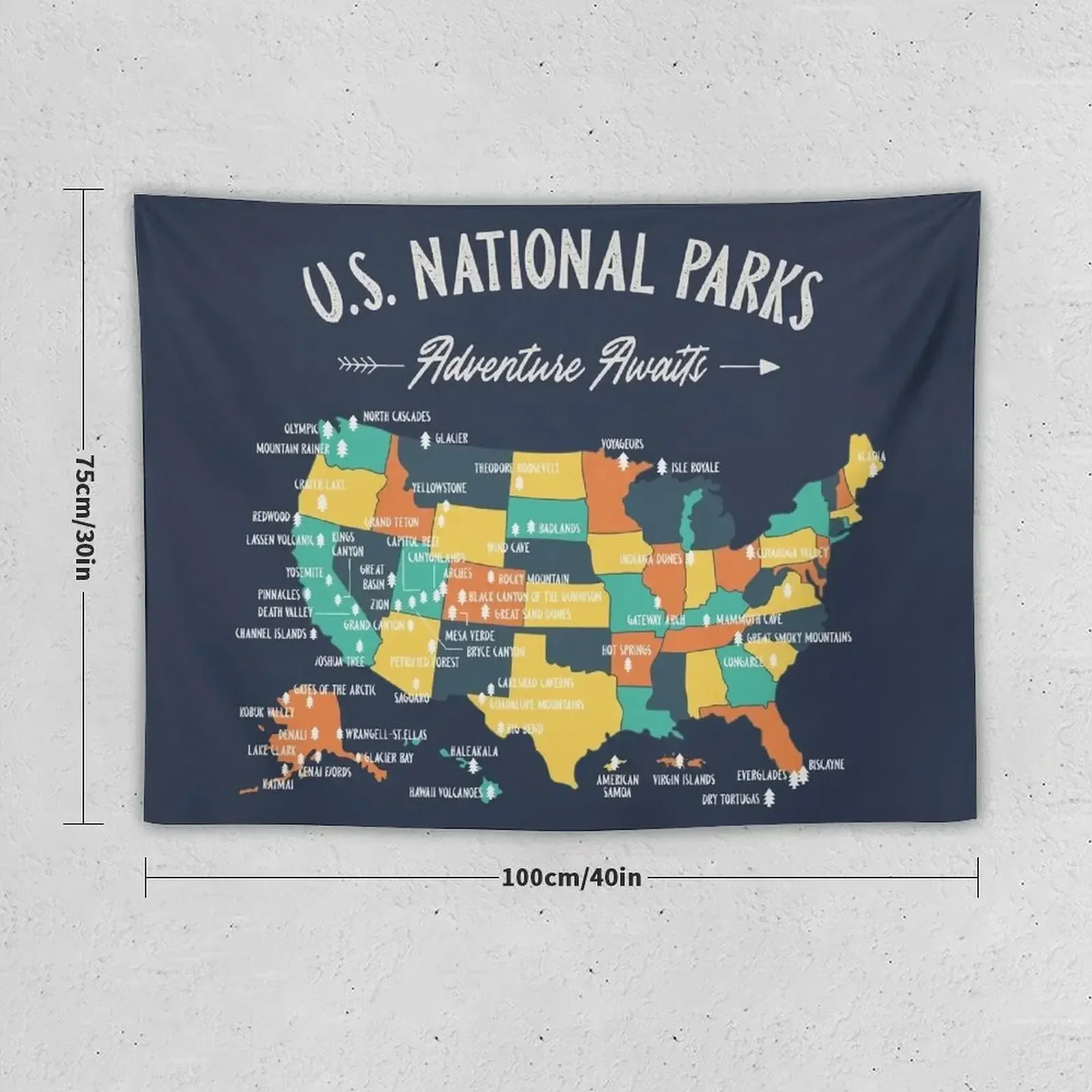 U.S National Parks Map - Adventure Awaits Tapestry Wall Decoration Tapestry