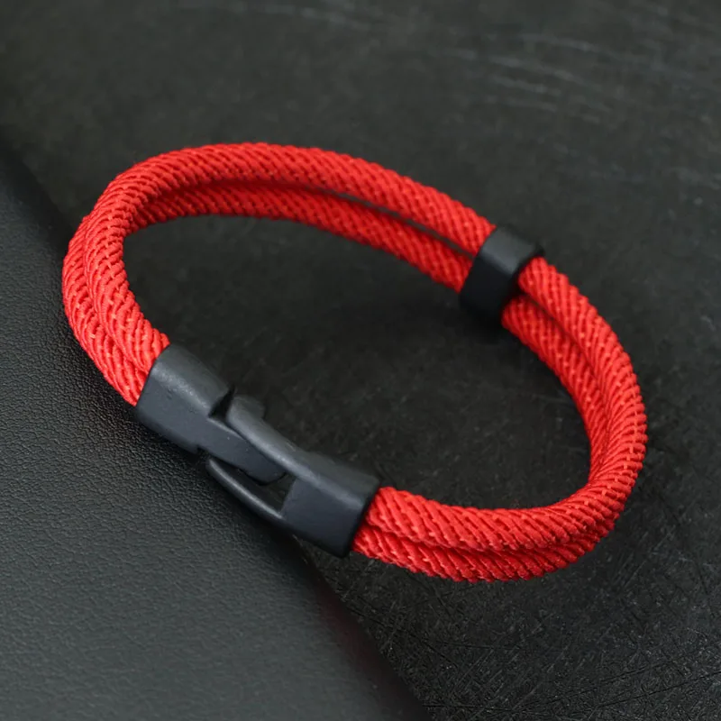 New Lucky Red Thread Bracelet For Men Bilayer Nylon Cord Chain Braclet Cool Biker Accessories Boyfriend Present Erkek Bileklik