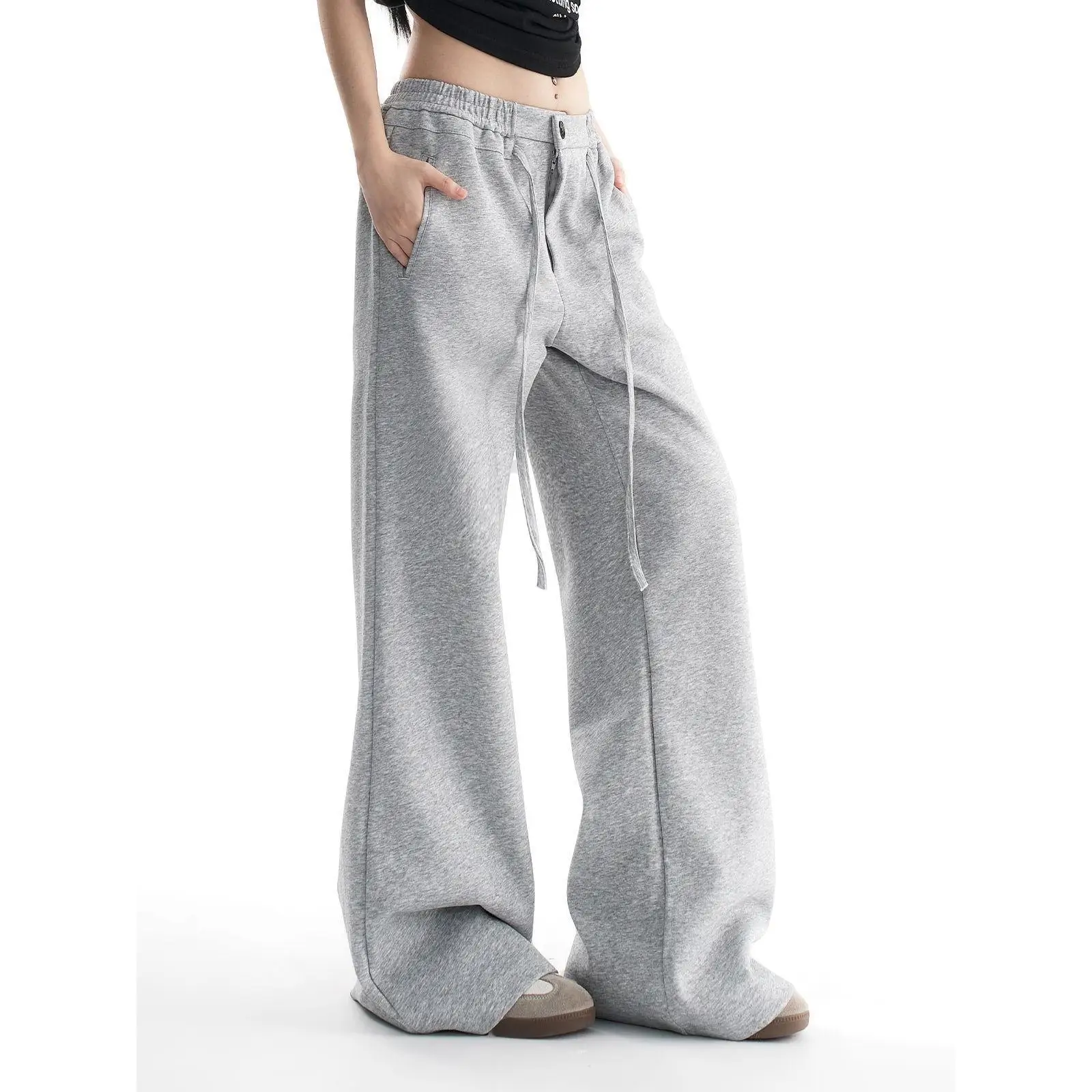 

Удлиненные свободные широкие брюки для высоких женщин, осенне-зимние, повседневные, в американском стиле, спортивные, с высокой талией, из полиэстера