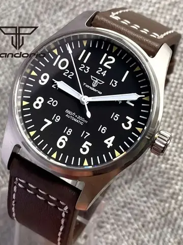 Tandorio 39mm 20bar piloto de mergulho relógio de aço automático masculino nh35 miyota 8215 pt5000 mecânico ar safira relógio de pulso verde lume