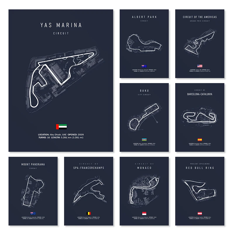 Race Track Wall Art Prints Canvas Posters Circuit Decorative Paintings for Home Decor Art and Crafts Sports Hobbies