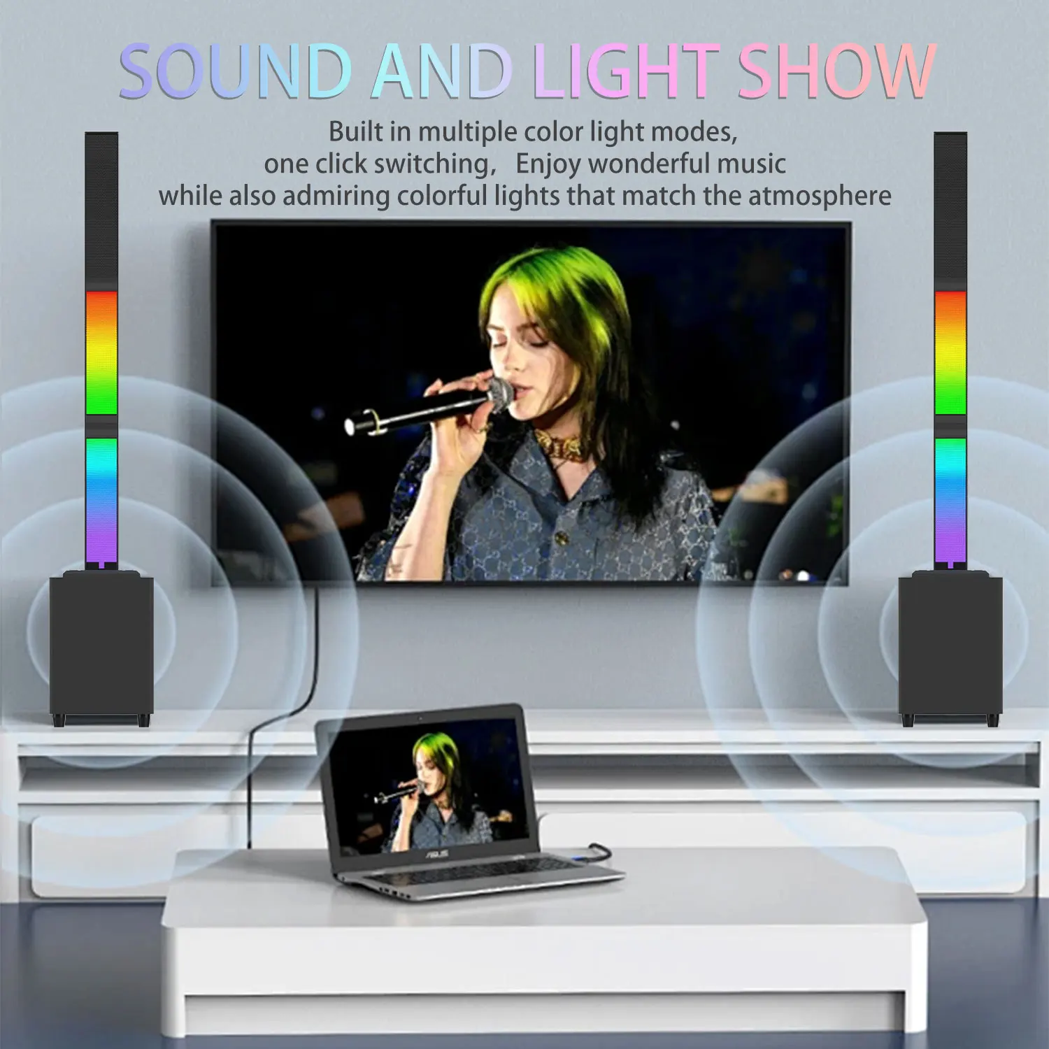 BS-68 RGB Soundbar Wired Wireless Speaker USB Powered Soundbar for TV PC Laptop Gaming Home Theater Surround Audio System