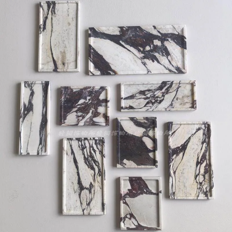 100% Natural Marble French Luxury Jewelry Tray, Square Calacatta Violet Marble Decor Tray