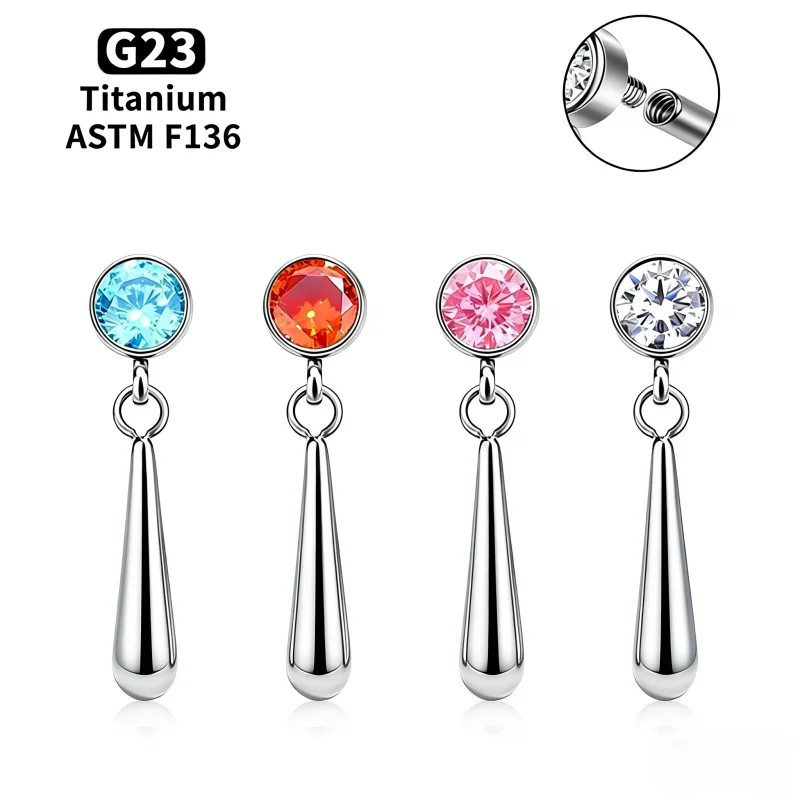 F136 16G Titan-Ohrringe mit Innengewinde, Zirkonia-Anhänger für Tragus, Helix, Knorpel und Nasen-Piercing-Schmuck