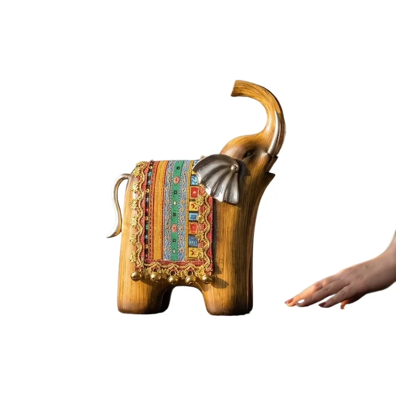 Vintage Ethnic Elephant Ornament, Niche Luxury Desktop Statue, Artistic Home Soft Decor for Living Room Entryway Sideboard