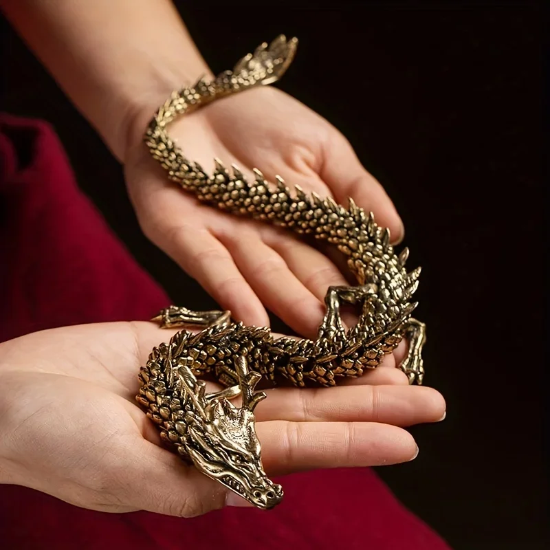 3D Dragon Statue Ornament Moveable Body Joints Antique Brass Lucky Dragon Desktop Office Ornament Crafts Home Decoration Gifts