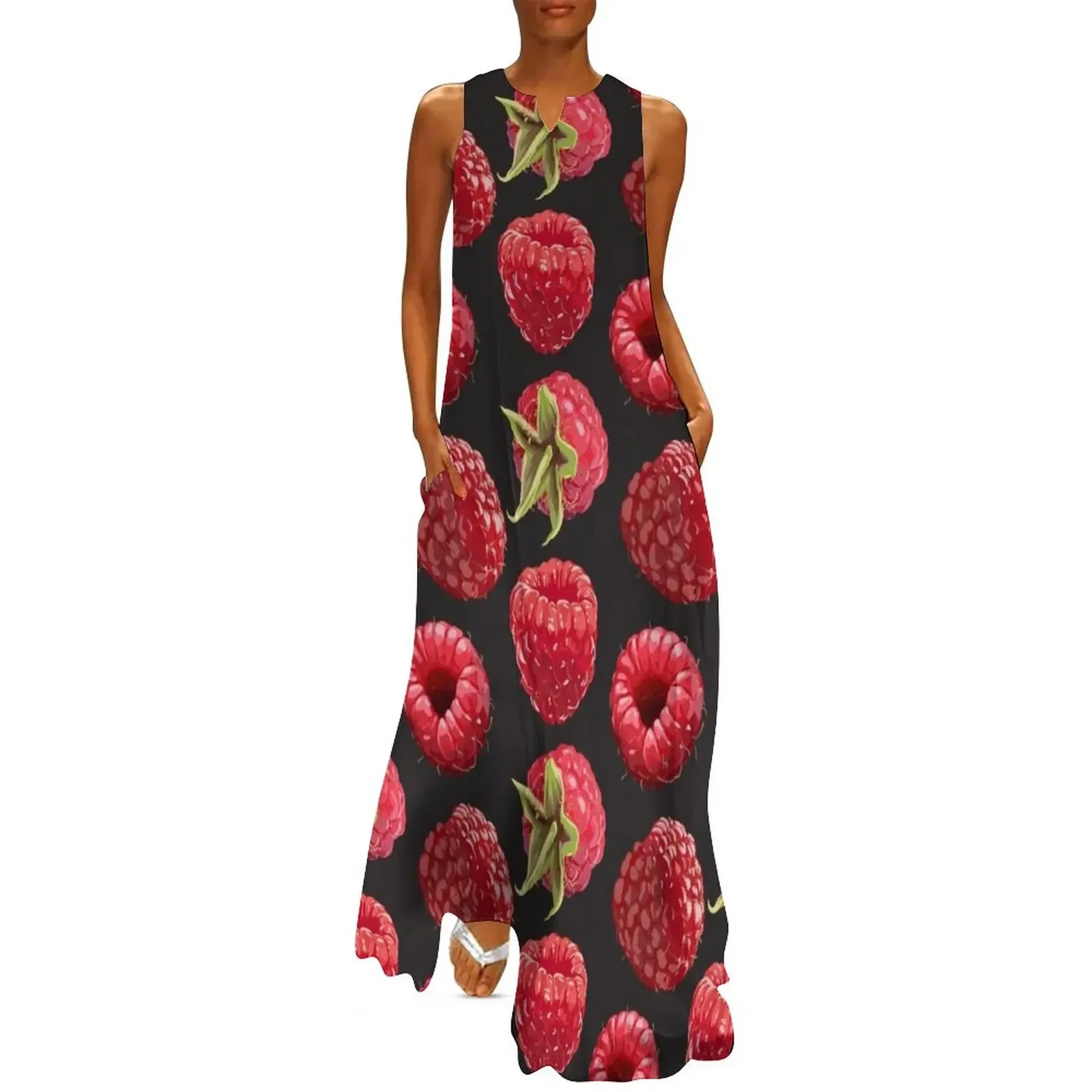 

Raspberry Pattern Long Dress Women's long dress Woman fashion evening dresses ladies Women's summer dress