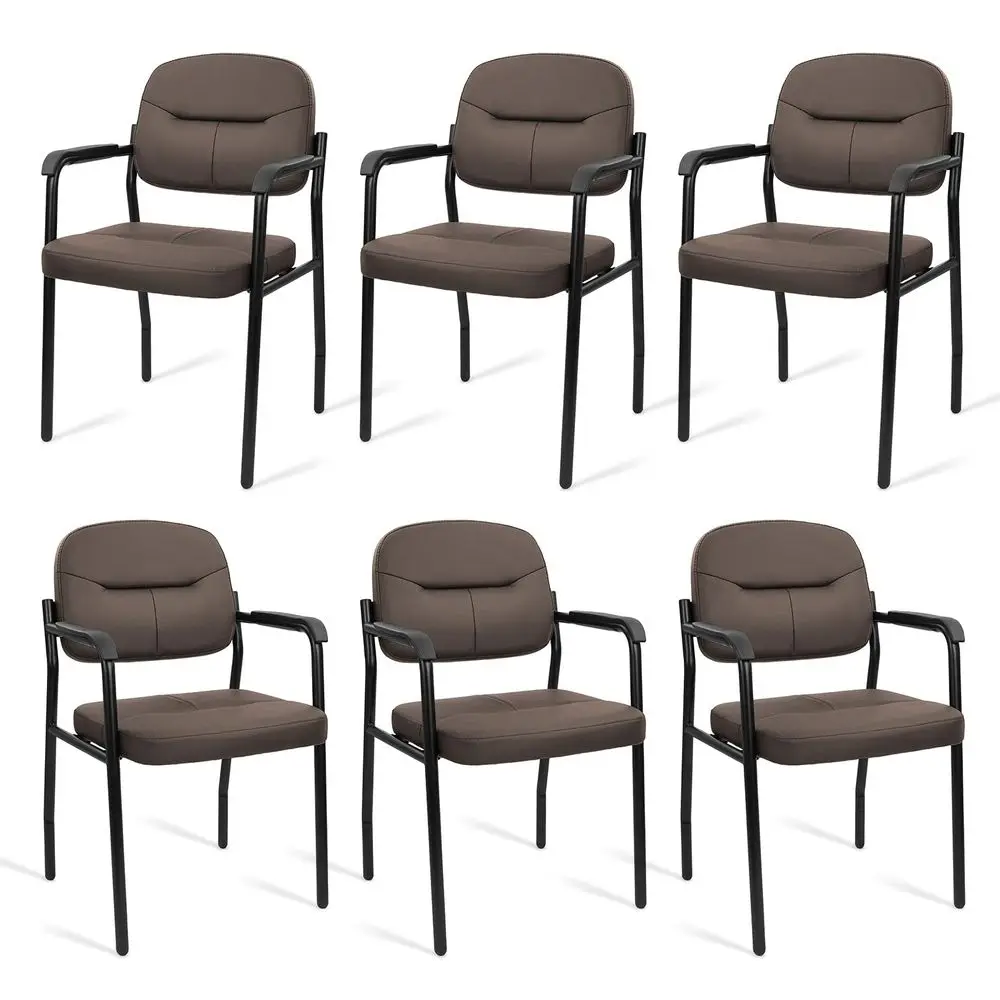 

Leather Guest Chair Sets of 6, Office Reception Chair No Wheels with Armrests and Lumber Support, Ergonomic Desk Armchair for M