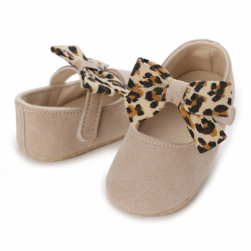 Caziffer Baby Girls Princess Shoes Soft Leopard Print Bow Non-slip Bottom First Walker Shoes Toddler Shoes