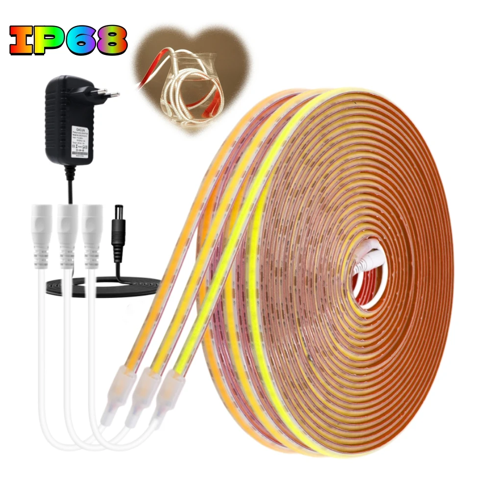 

10M 20M IP68 COB Flexible LED Strip Light 12V 24V 320LEDs/M High Density Brightness Tape Strips RA90 Waterproof Linear Lighting