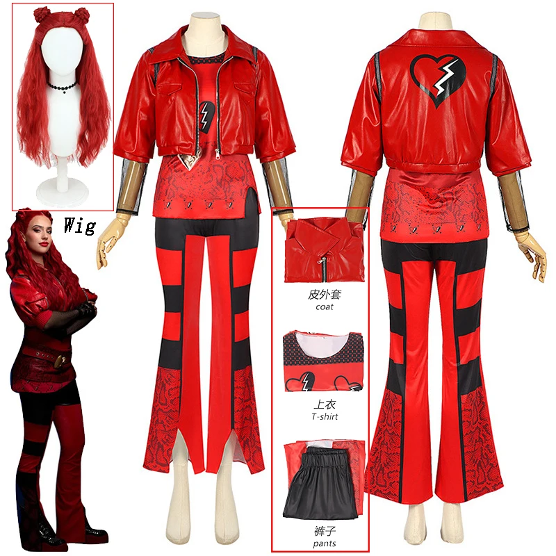 Red clothing Descendants 4 film Cosplay Costume The Rise Of Red Cosplay Red Uliana clothes Adults and children Party Queen Suits