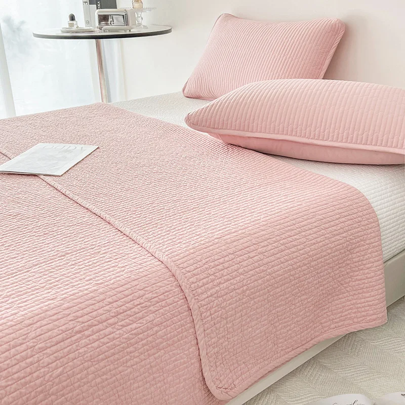 Simple 100% Cotton Quilt Set, Lightweight Breathable Bedspread Bed Cover with Pillowcase, 1PC/3PCS Bedding Set for All Season