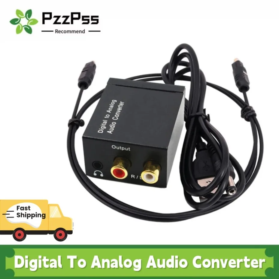 DAC Digital to Analog Audio Adapter, Optical SPDIF Fiber to Stereo Converter with RCA & 3.5mm AUX Output