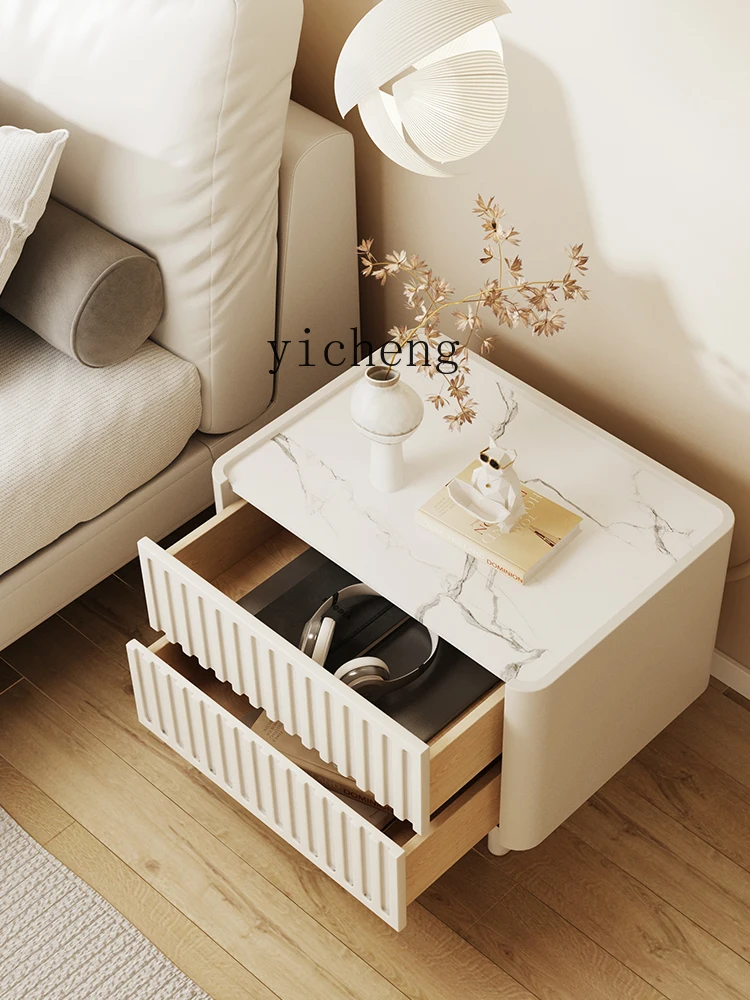 ZC Cream Style Bedside Table Narrow  Minimalist Small Apartment Bedroom Locker Smart Leather Bedside Cabinet