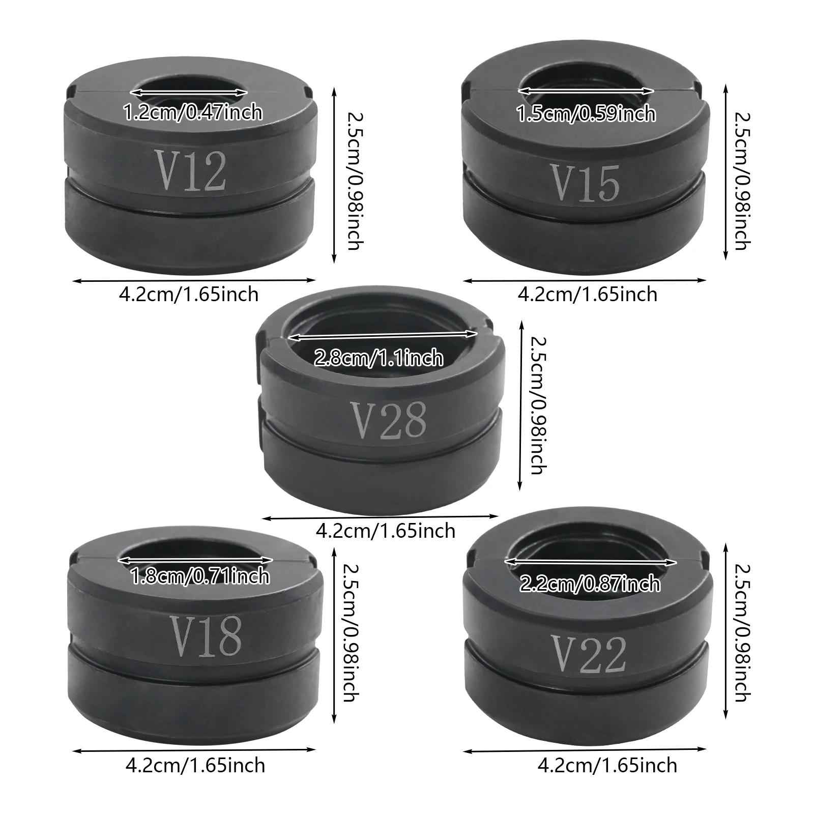 5-teiliges V-Typ Presswerkzeug-Set für Kupfer- und Edelstahlrohre, Pressfitting-Pressbacken (V12, V15, V18, V22, V28 mm) für Presszangen