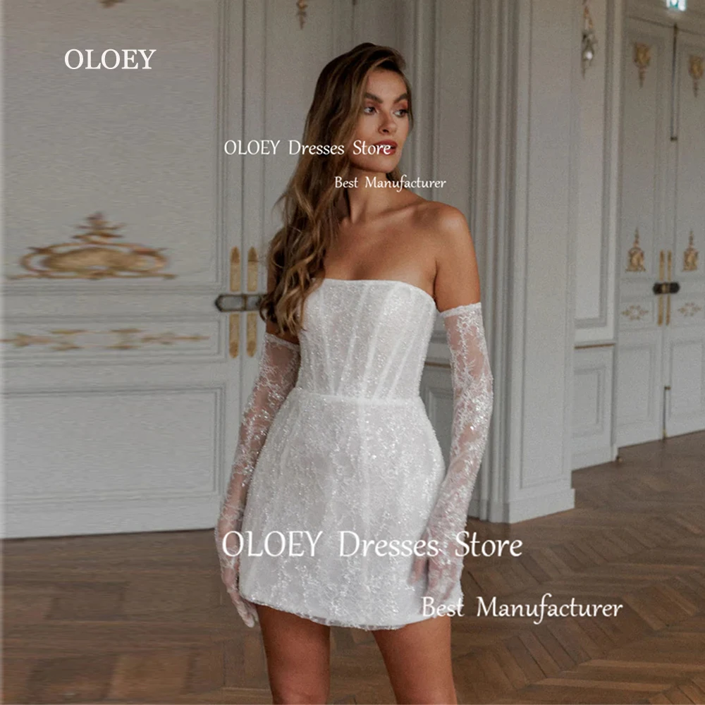 OLOEY-requintado vestido de casamento sem alças, glitter beading, cristal vestidos nupciais, vestidos de baile, espartilho com luvas