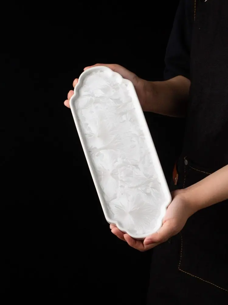 

Сине-белый керамический прямоугольный поднос для чая, плоская тарелка, длинная десертная тарелка для торта, холодное блюдо, художественная посуда, посуда