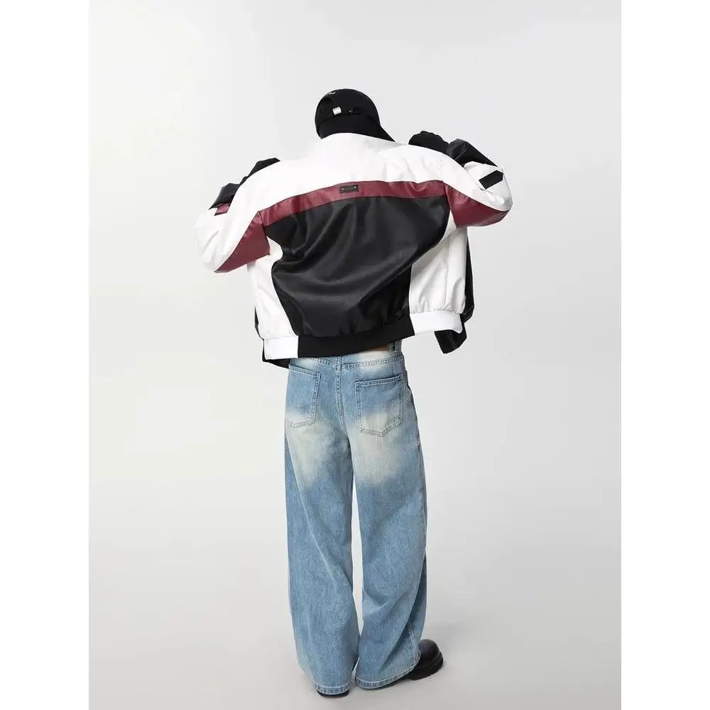 

Модное элитное мужское байкерское кожаное пальто с цветочным воротником Jaet, весенне-осеннее повседневное свободное двустороннее пальто из полиэстера...