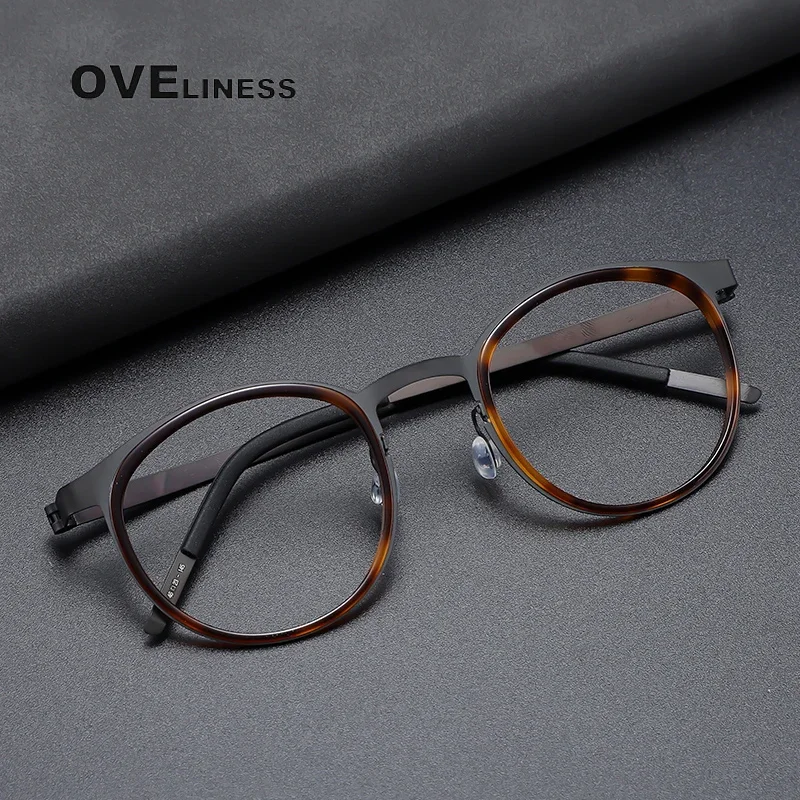 Acetate titanium Eye Glasses Frames Men Women Retro Vintage Round Eyeglasses Frames 2024 male Screwless Eyewear full spectacles