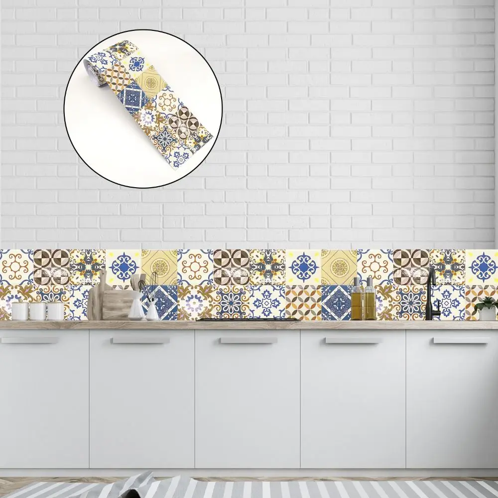 European Style Ceramic Wall Stickers Peel & Stick Self-Adhesive Backsplash Tile Stickers Easy Install Waterproof