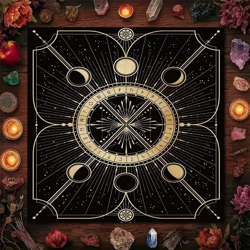 Moon Wheel Talisman Pattern Tarot Tablecloth, Stain-Resistant, Divination Ritual Home Decor