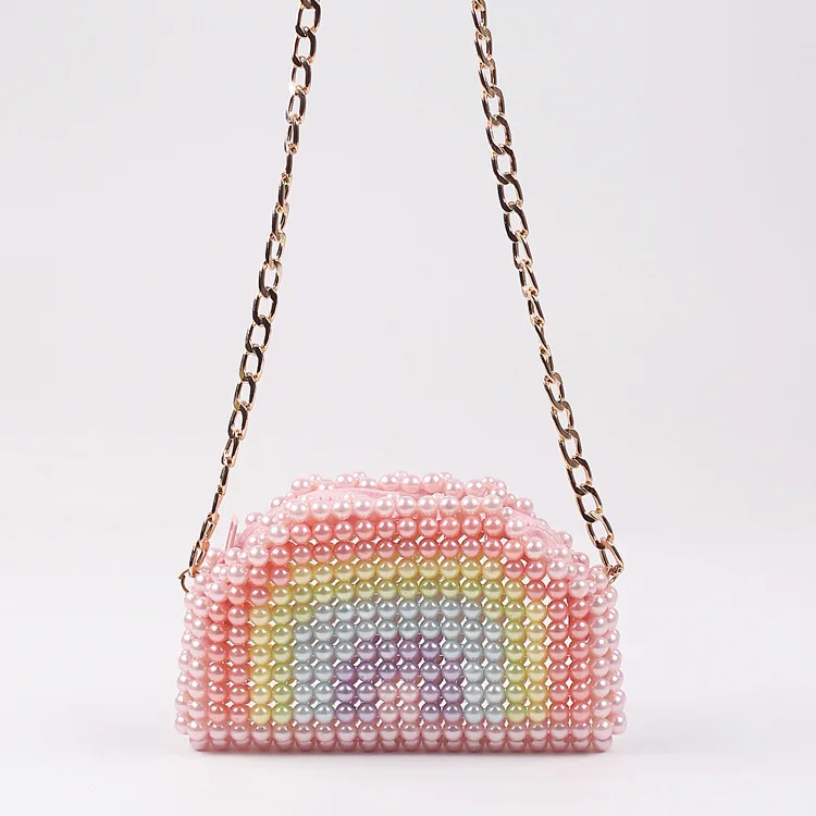 

New Mini Pearl Rainbow Earphone Chain Bag, Beaded Handmade Bag with Stylish Texture Pearl, Crossbody Bag, Female Bags