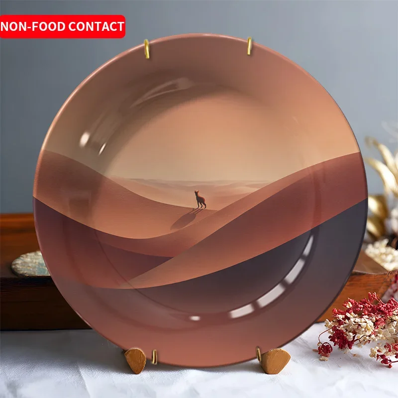 1pcGiraffe Ceramic Decorative Plate Desert Sunset Wall Art Home Decor Non-Food Contact Modern Minimalist Tabletop