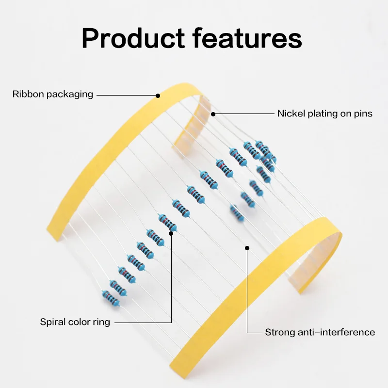 300-600PCS 1/4W Kit de resistor de filme de metal 10 Ohm ~ 1M 1R-10M Resistência 1% 0,25w Conjunto de resistores