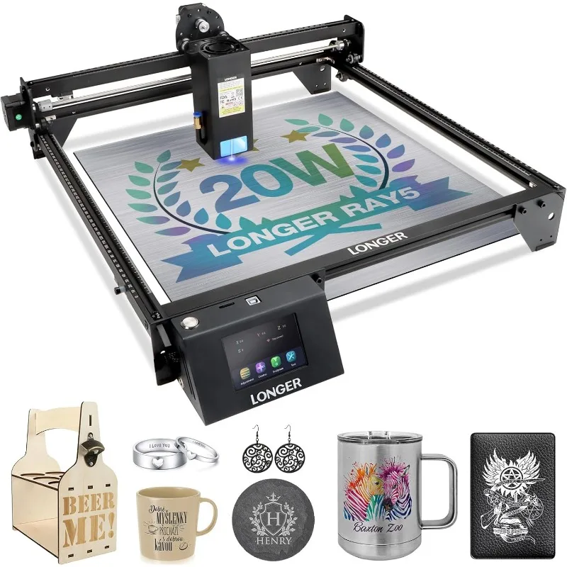 Official LONGER RAY5 20W Laser Engraver,20000mW Laser Engraving Machine 3.5 inch Touch Screen,DIY Laser Cutter Custom Design