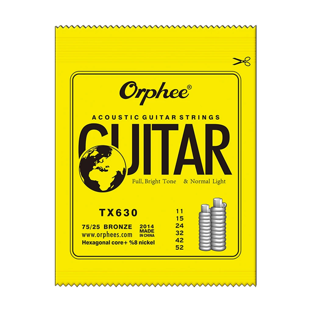 

Orphee TX630 Colorful Ball-End Phosphor Bronze Acoustic Guitar Strings Normal Light (011-052) Full Bright Tone 75/25 Bronze