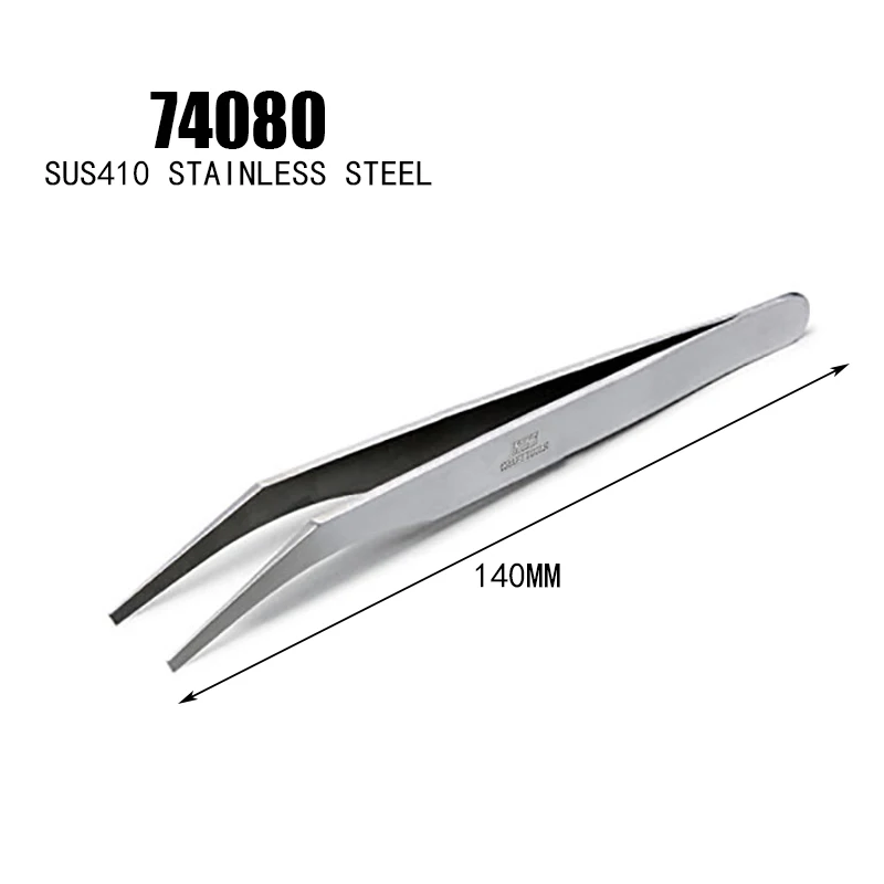 TAMIYA – pincette courbée avancée en acier inoxydable, 74080, pincettes coudées artisanales en acier inoxydable, autocollant de bâton à eau, outils spéciaux de fabrication de modèles