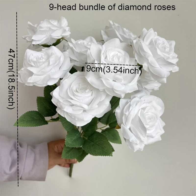 9 رؤساء الماس الورود باقة زهرة اصطناعية الوردي الأحمر الأزرق الأبيض روز وهمية غرفة المعيشة الديكور الزفاف #6