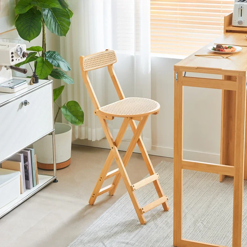 

Collapsible Bar Dining Chair Rattan Kitchen Stool Cashier Bar Restaurant Chair Log Home Backrest Relax Cadeiras Furniture